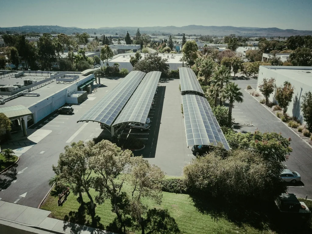 Solar panels in Silicon Valley pictured from a top-down view, eligible for a Clean Energy rebate.
