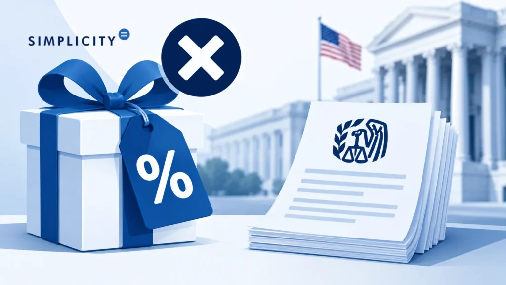 Illustration percentage gift and IRS documents marked with rejection symbol