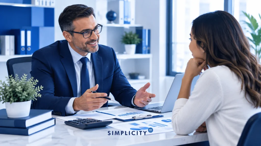 Image of advisor and woman discussing what does non collectible status mean