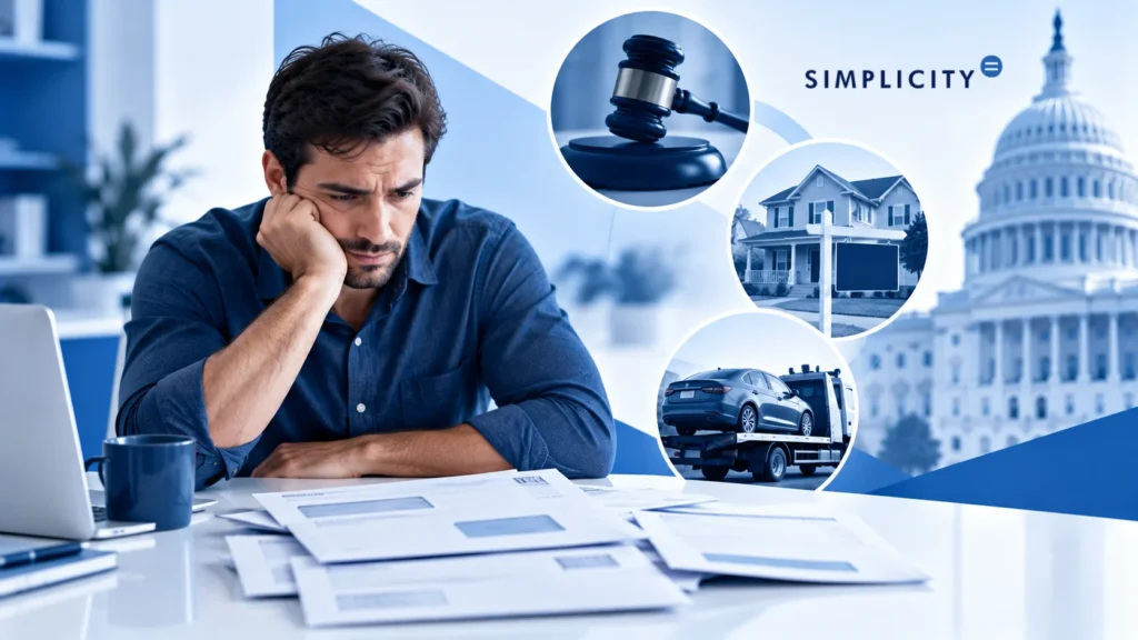 Image of man reviewing tax bills, showing what happens if you can't afford to pay taxes