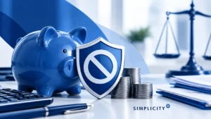 Image of piggy bank with shield beside stacks of coins and scales